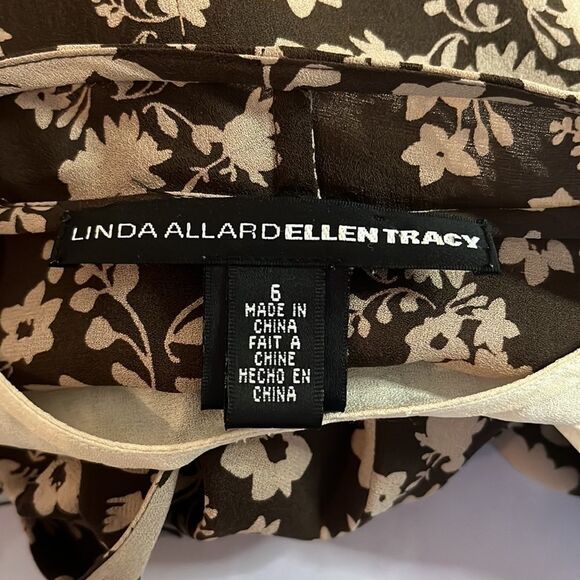 ELLEN Tracy brown and tan floral print wrap dress lined fabric belt tie size 6 - Picture 7 of 10